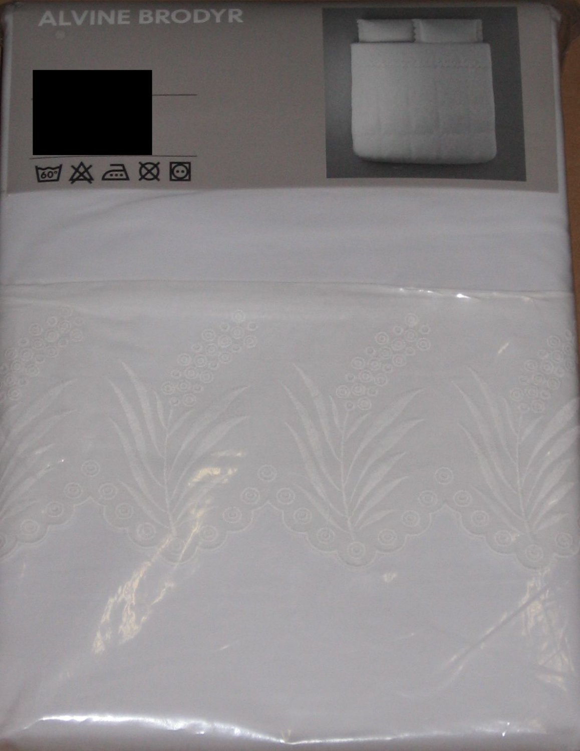 IKEA Alvine Brodyr WHITE Embroidered DUVET COVER QUEEN Scalloped Edge