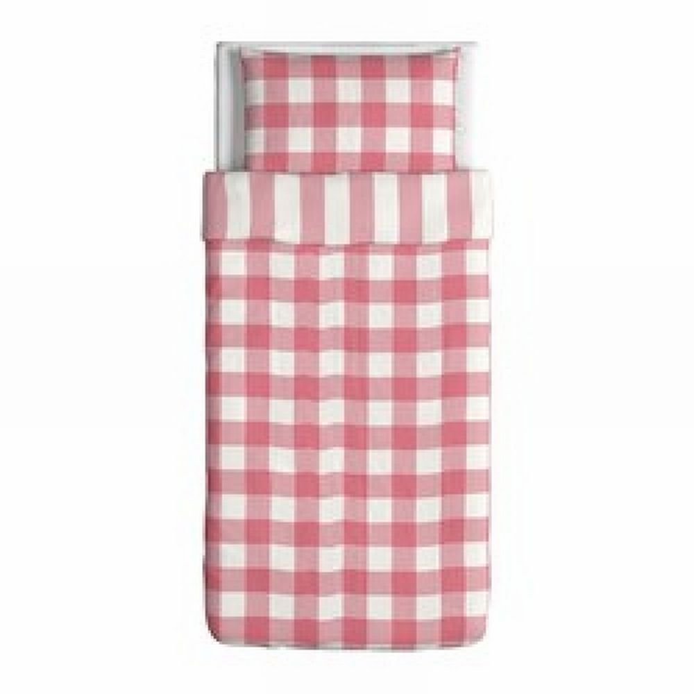 IKEA EMMIE RUTA TWIN Duvet COVER Pillowcases Set Rose PINK Checks Plaid