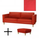 IKEA Karlstad Sofa Bed and Footstool SLIPCOVERS Sofabed Ottoman Covers KORNDAL RED Xmas