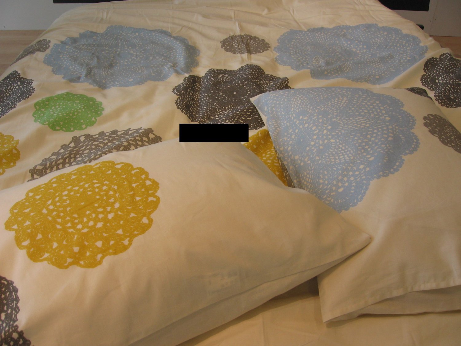 Ikea Ransby King Duvet Cover Pillowcases Set Gold Green Gray Cream