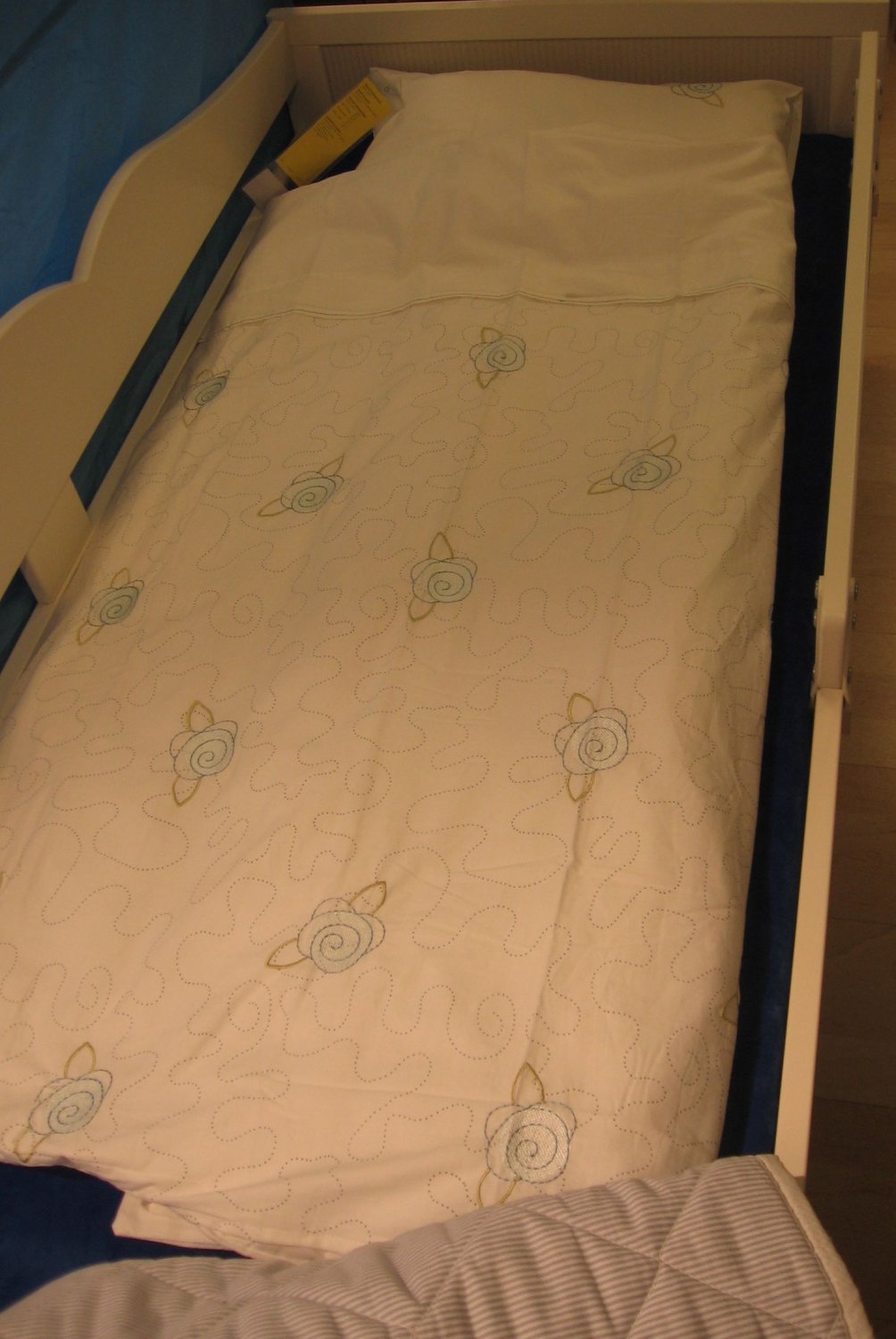 IKEA Minnen Brodyr White BLUE CRIB Duvet COVER Pillowcase SET Nursery