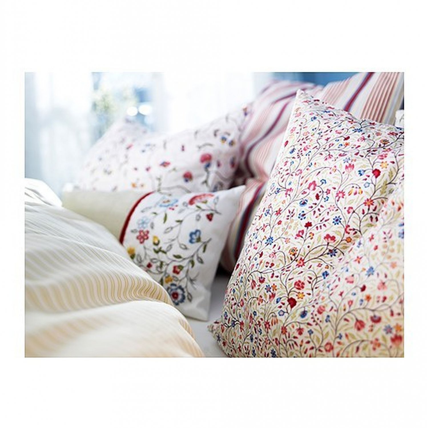 IKEA Alvine Ljuv QUEEN Full Double Duvet COVER Pillowcases Set Floral Stripes Multicolor RARE New