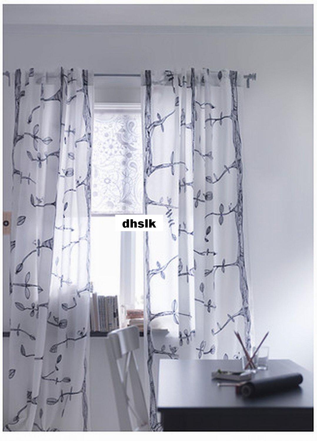 IKEA Eivor CURTAINS Drapes WHITE Black BIRD Leaf Garden Design New