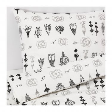 Ikea Sissela King Duvet Cover Pillowcase Set White Gray Floral