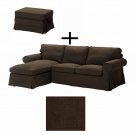 IKEA Ektorp 3 seat sofa w Chaise and Footstool Ottoman COVERS Svanby Brown Slipcover Linen Blend