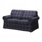 IKEA Ektorp 2 Seat Loveseat Sofa and Footstool Ottoman COVER Slipcover RUTNA MULTI Plaid Blue