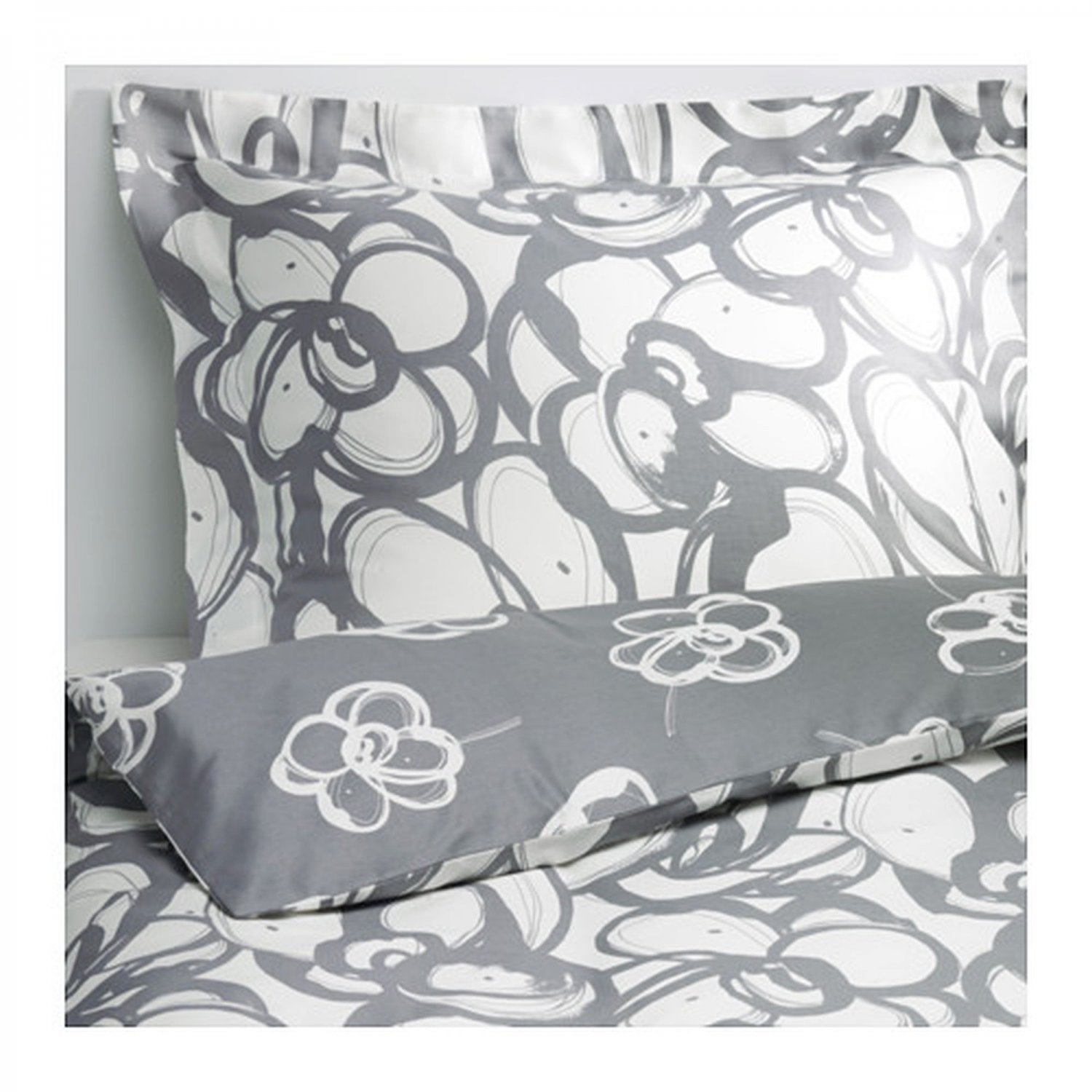 IKEA Klanglilja KING Duvet COVER Pillowcases Set GRAY White KLÄNGLILJA New