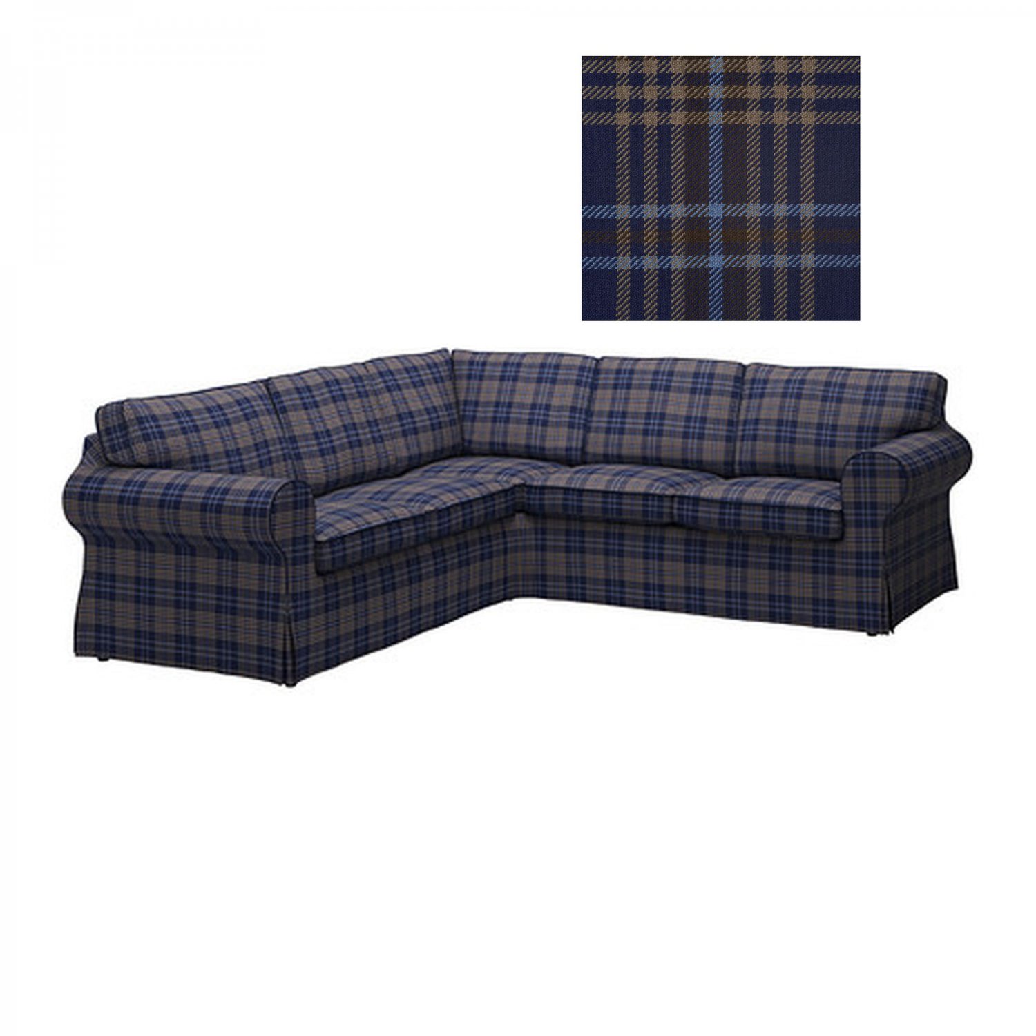 IKEA Ektorp 2 Seat Loveseat Sofa SLIPCOVER Cover RUTNA Blue Plaid Tartan