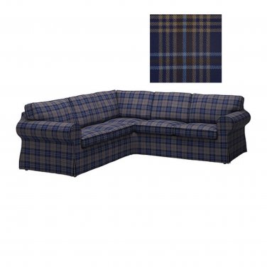 IKEA Ektorp 2+2 Corner Sofa COVER Slipcover RUTNA MULTI Blue Plaid 4 Seat Sectional Cover