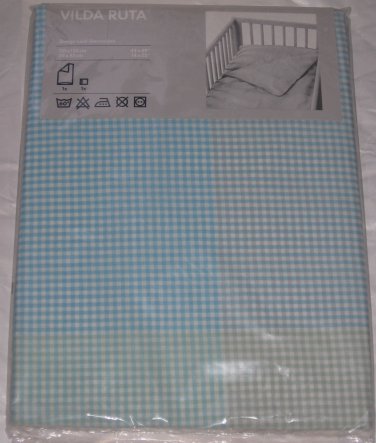 IKEA VILDA RUTA Checked CRIB Duvet COVER Pillowcase SET Blue GREEN Nursery Bedding