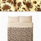IKEA Ransby QUEEN Full Double Duvet COVER Set BROWN Beige FLORAL Leaf  MID CENTURY Retro MCM