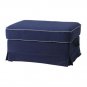 IKEA Ektorp Bromma Footstool SLIPCOVER Ottoman Cover IDEMO DARK BLUE Contrasting Piping