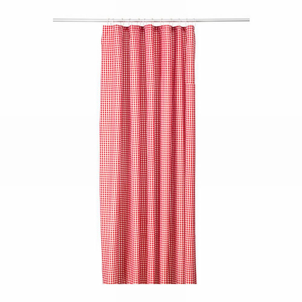 IKEA MARGARETA Fabric SHOWER Curtain RED White CHECKED Gingham XMAS