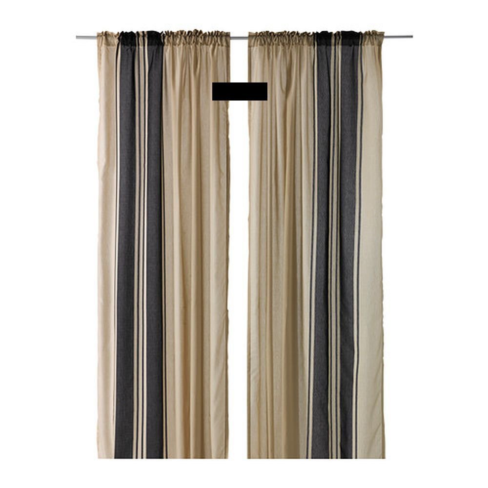 IKEA Bjornloka CURTAINS Drapes BEIGE Black Stripes BJÖRNLOKA