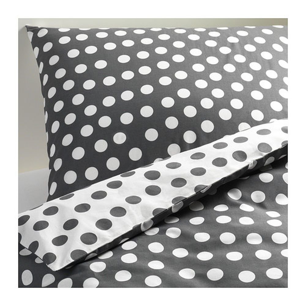 IKEA Stenklover TWIN Duvet COVER Set POLKA DOTS Gray STENKLÖVER Grey