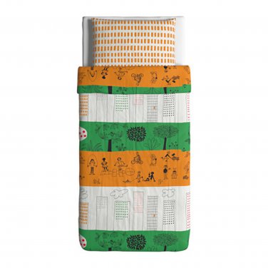 IKEA Onskedrom TWIN Duvet COVER Pillowcase Set ÃNSKEDRÃM Orange Green Graphic Design