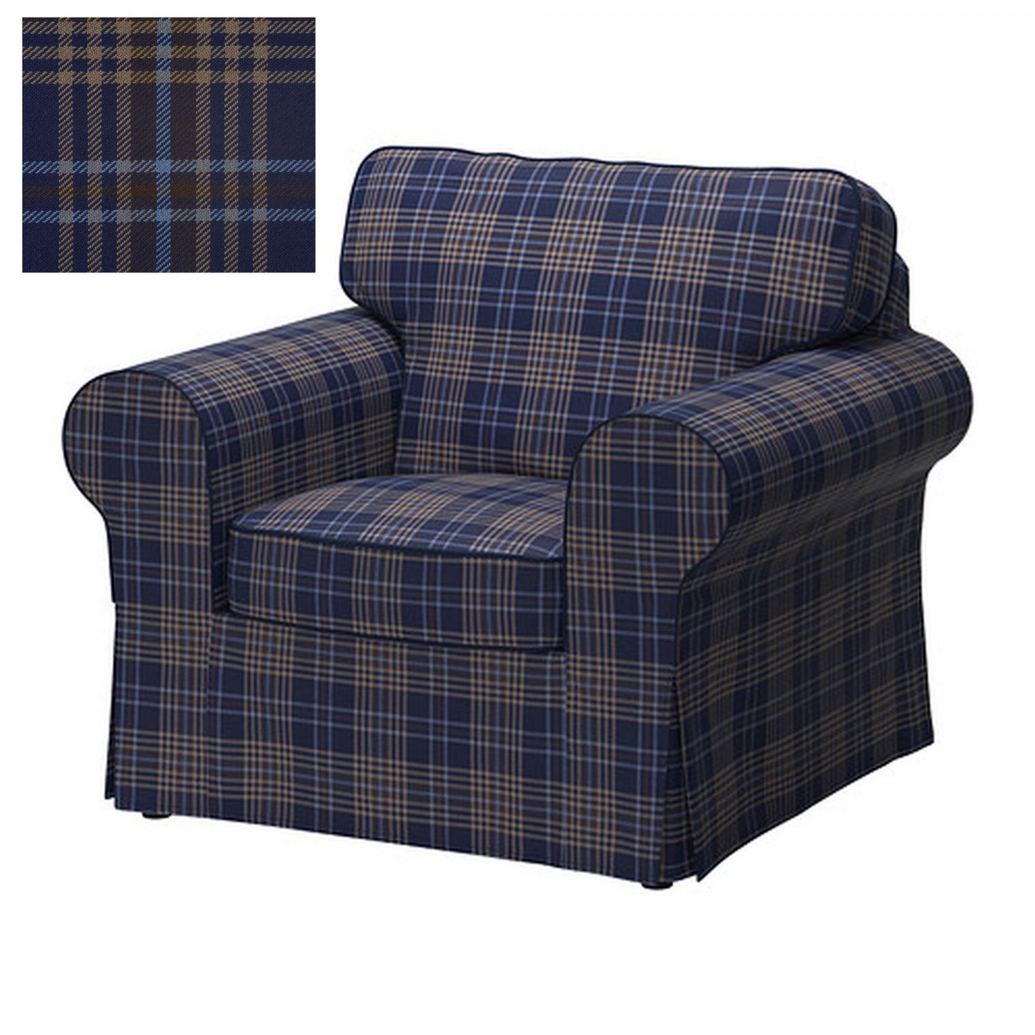 IKEA Ektorp Armchair COVER Chair Slipcover RUTNA MULTI Blue Plaid New