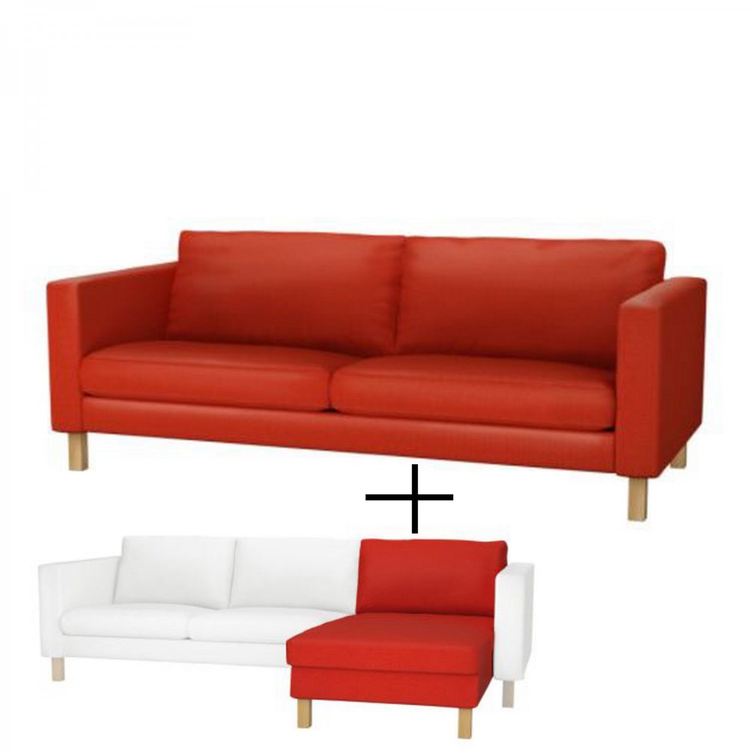 IKEA Karlstad 3 Seat Sofa and Chaise SLIPCOVER Cover KORNDAL RED AddOn
