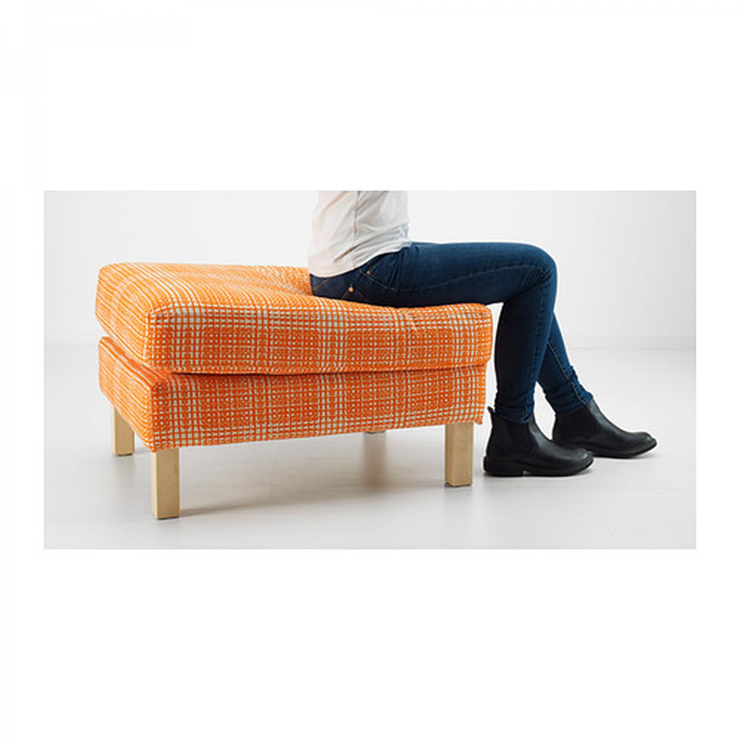 Ikea KARLSTAD Footstool Ottoman SLIPCOVER Cover HUSIE ORANGE
