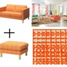 IKEA Karlstad 2 Seat Sofa and Footstool SLIPCOVER Loveseat Ottoman Cover HUSIE ORANGE Print
