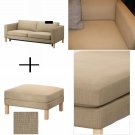 IKEA Karlstad Sofa Bed and Footstool SLIPCOVER Sofabed Ottoman Cover LINDO Beige Lindö