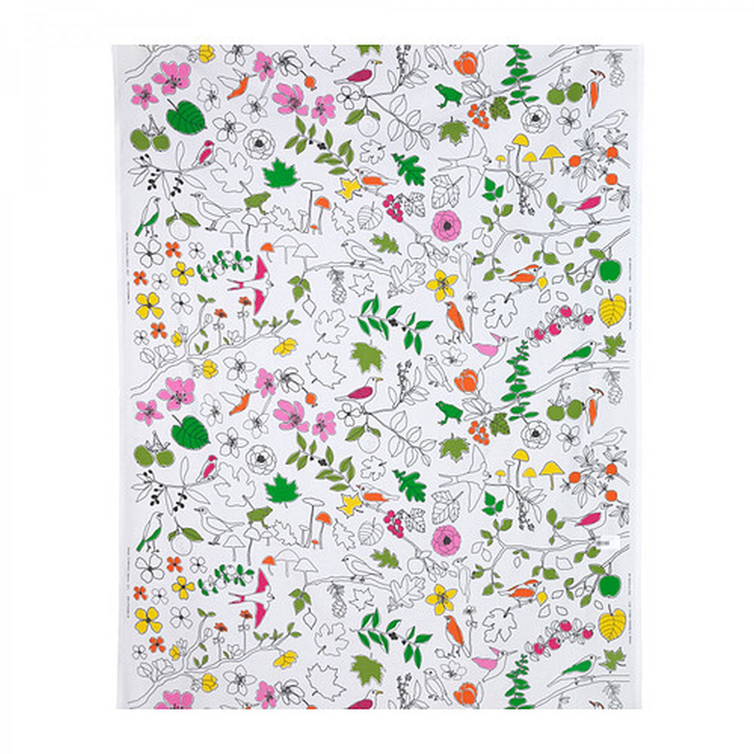 IKEA LUDOVIKA Fabric Material BIRDS Flowers Trees Frogs Meadow PINK Orange Green White