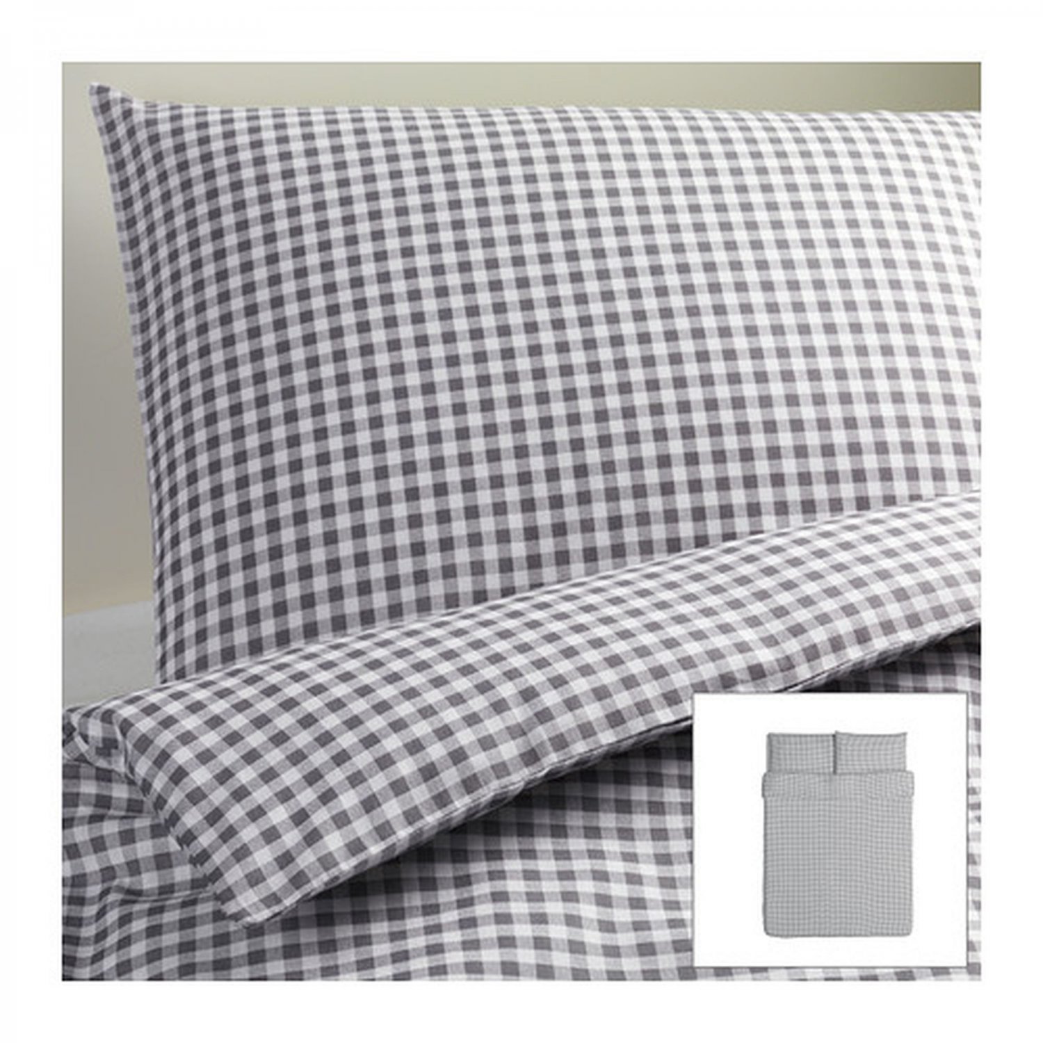 IKEA Liamaria QUEEN Duvet COVER Pillowcases Set GRAY Grey CHECKED ...