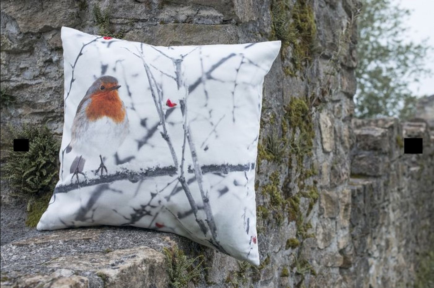 IKEA Eldblomma BIRD Cushion COVER Pillow Sham Xmas Chalet Nature Robin Red Velvet Rustic