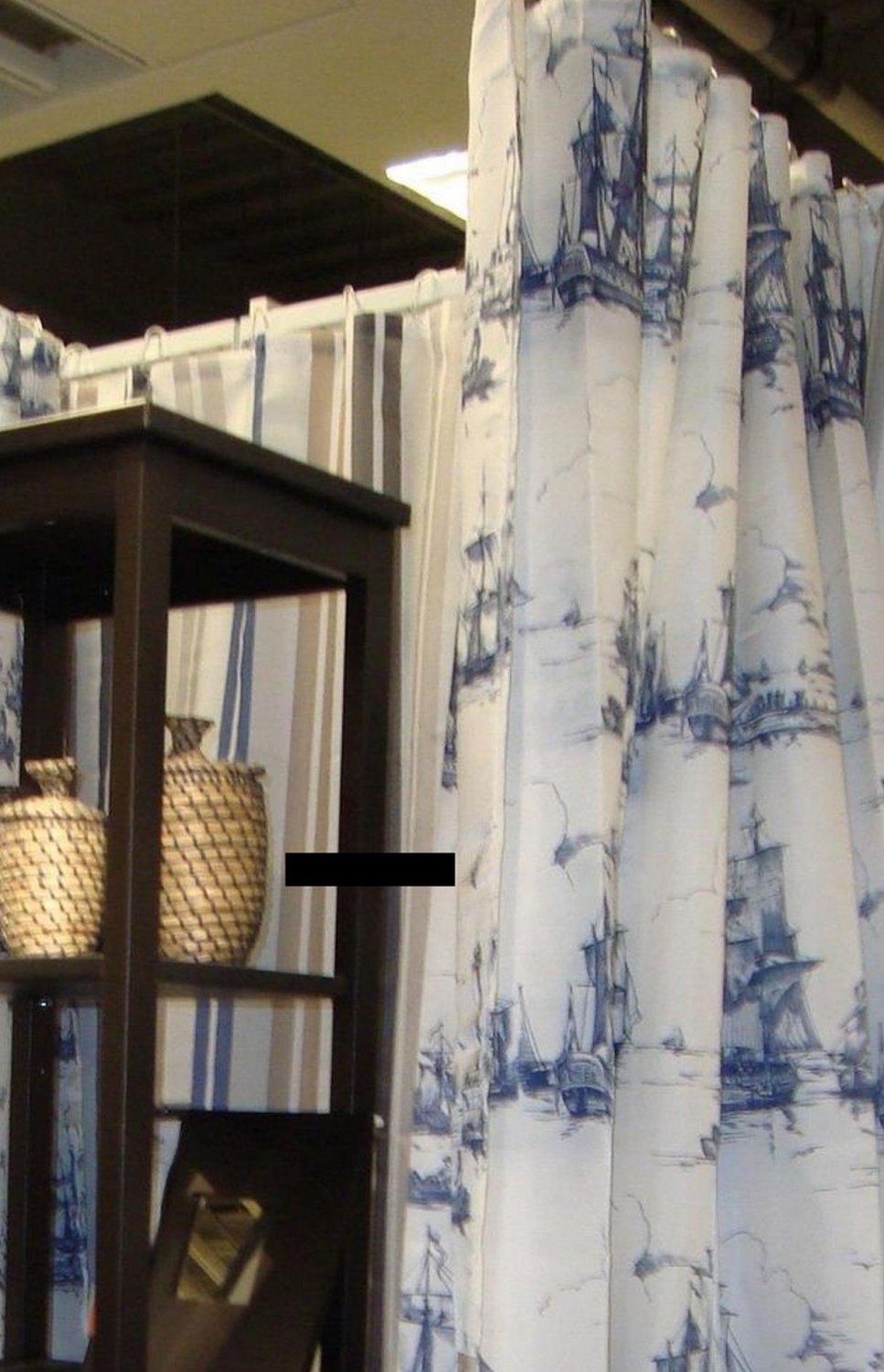 IKEA Aggersund Boats Fabric SHOWER Curtain BLUE White Nautical Sailing Ships Naval