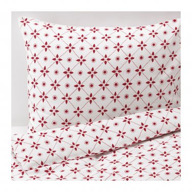 IKEA Vinter 2015 QUEEN Duvet COVER Pillowcases Set RED Double Full Nordic White Xmas