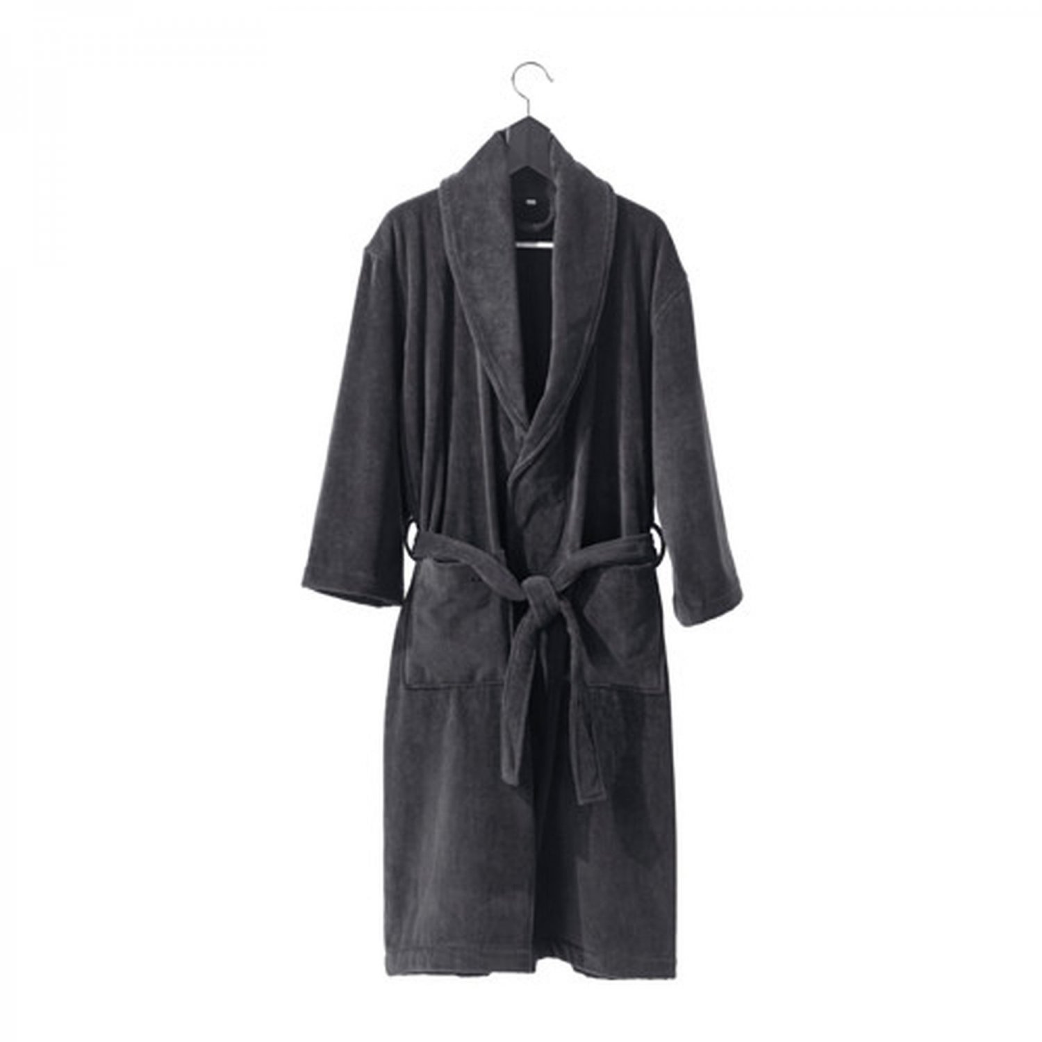IKEA Njuta Bathrobe Robe Dressing Gown COTTON Unisex S/M BLACK Velour