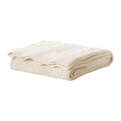 IKEA URSULA Afghan Throw BLANKET Bleached Natural Cable Knit Cotton Off ...