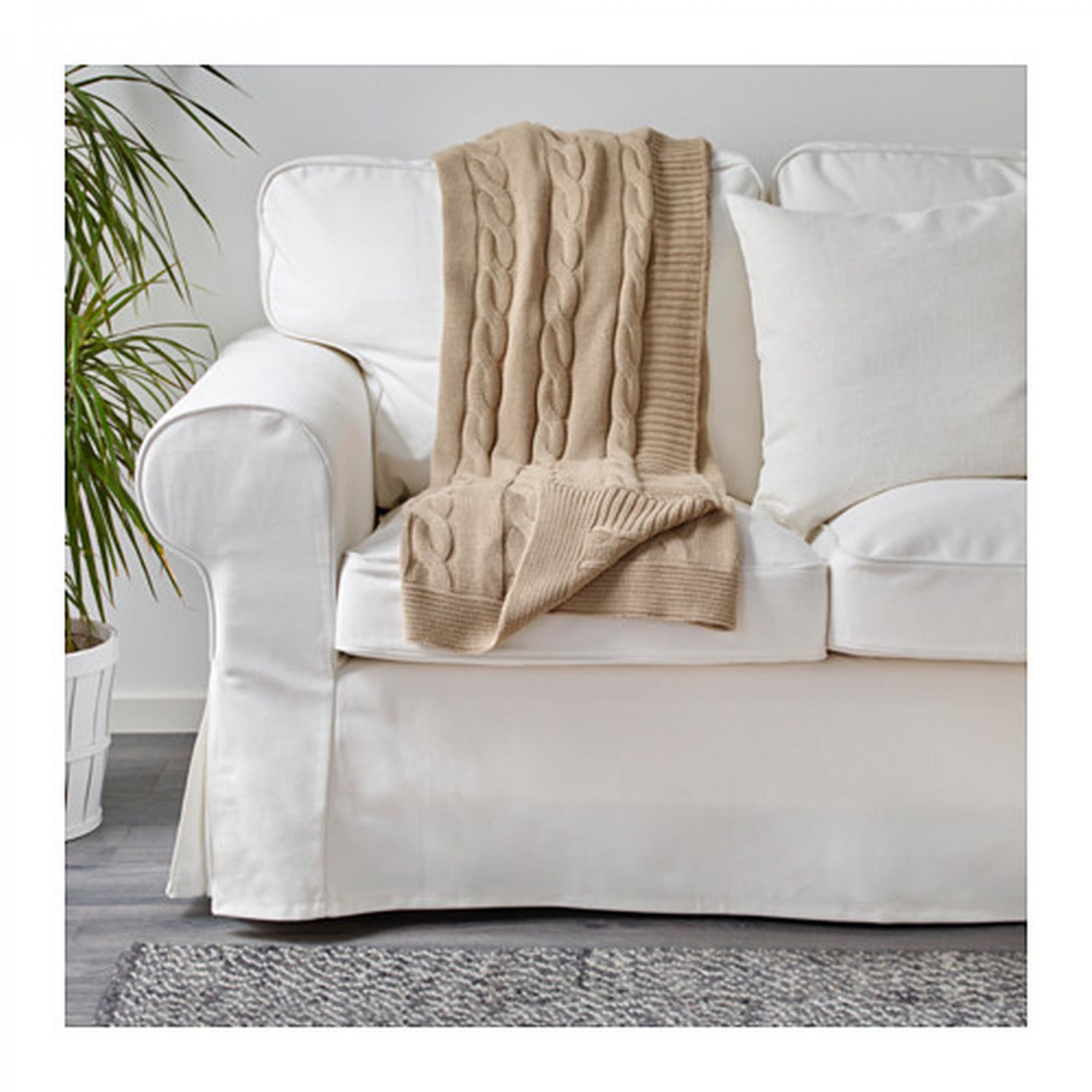 IKEA Ursula Afghan Throw BLANKET BEIGE Cable Knit Cotton st