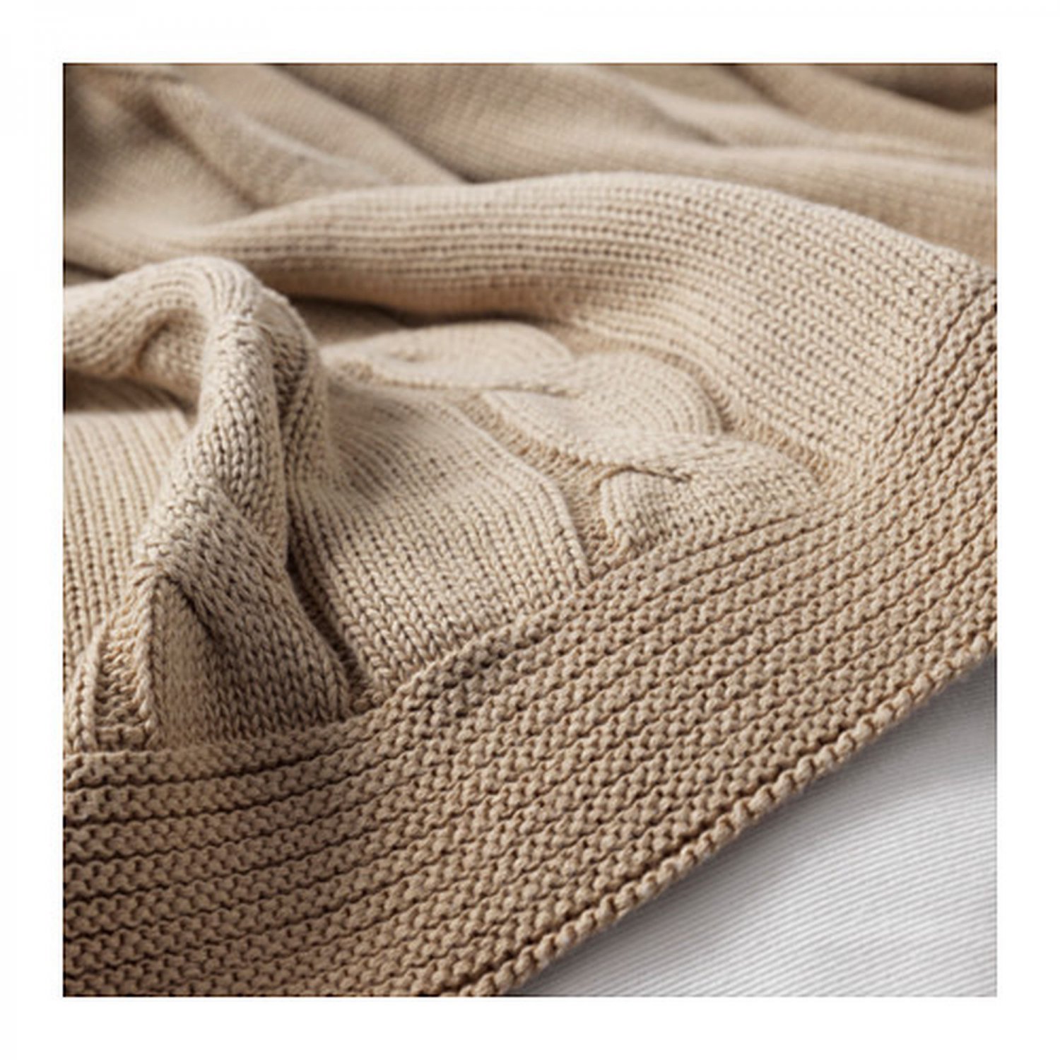 IKEA URSULA Afghan Throw BLANKET BEIGE Cable Knit Cotton s