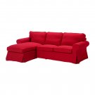 IKEA Ektorp Loveseat sofa w Chaise Lounge COVER 3-seat sectional Slipcover IDEMO RED Cotton Xmas