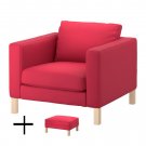 IKEA Karlstad Armchair and Footstool SLIPCOVERS Chair Ottoman Cover SIVIK PINK RED Pink-Red