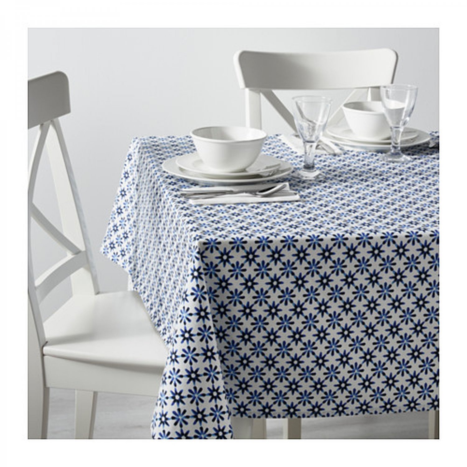 IKEA Sommar 2016 TABLECLOTH White BLUE Floral Daisies Cotton Limited