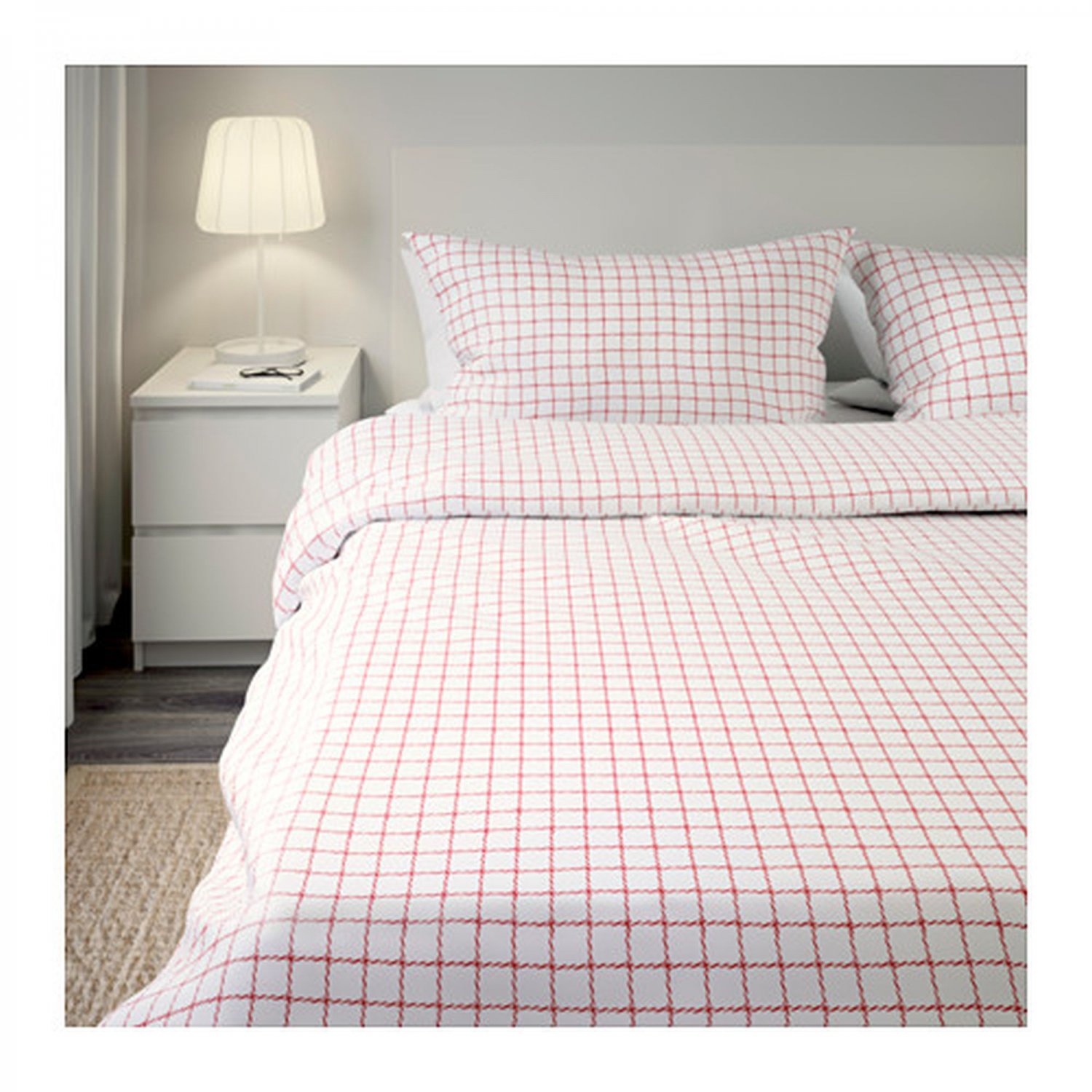 IKEA Vinter 2016 QUEEN Duvet COVER Pillowcases Set RED White Grid ...