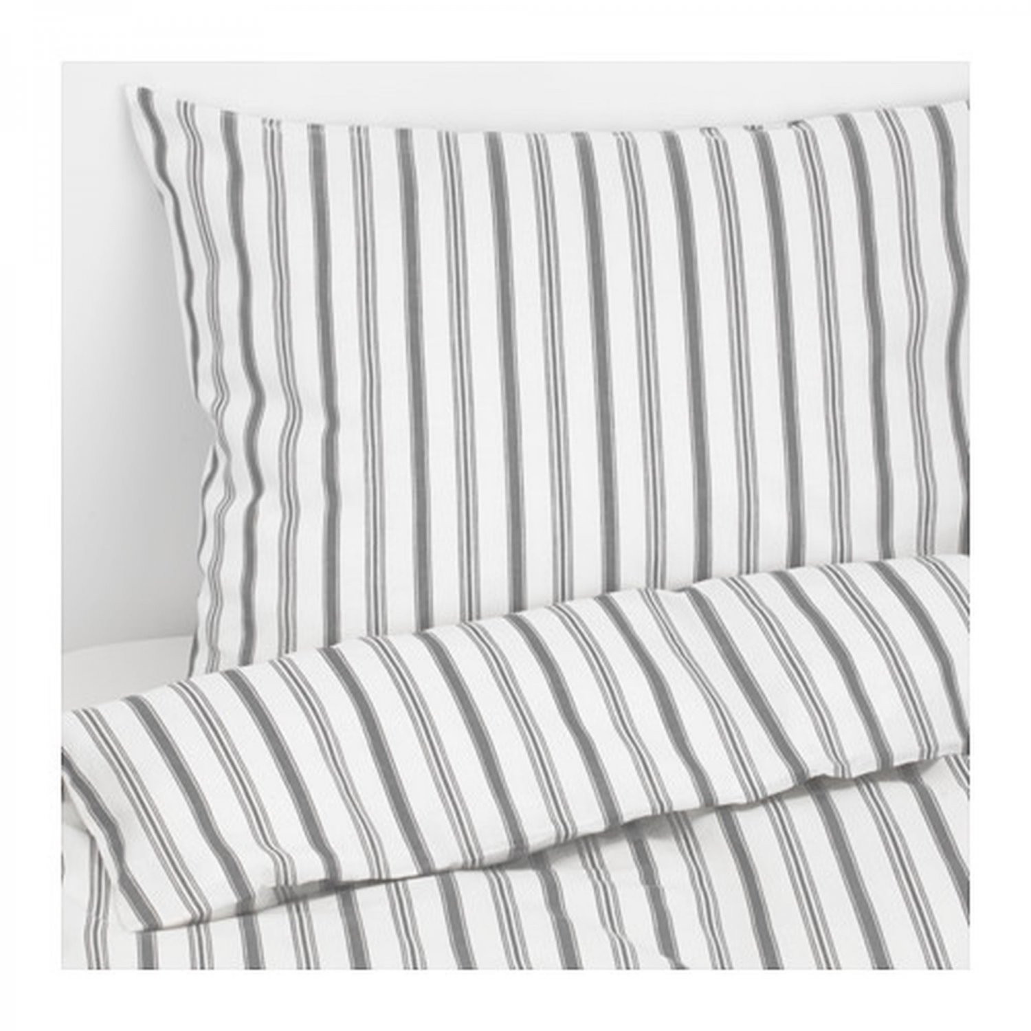 Ikea Hostoga Twin Duvet Cover Pillowcase Set Ticking Stripes Gray