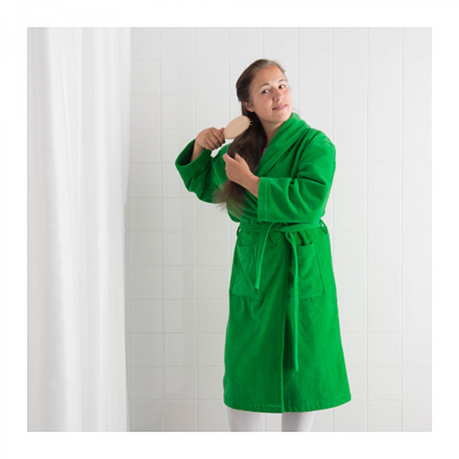 IKEA Njuta BATHROBE Robe Dressing Gown COTTON Unisex L/XL GREEN Velour