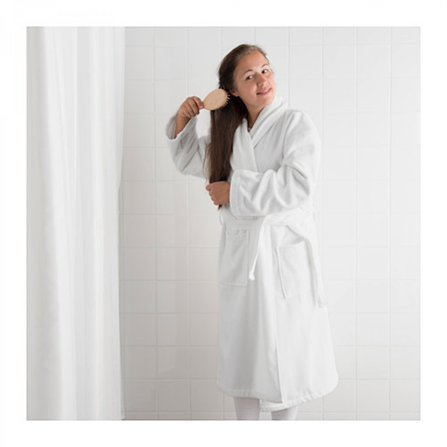 IKEA Njuta BATHROBE Robe Dressing Gown COTTON Unisex L/XL WHITE Velour