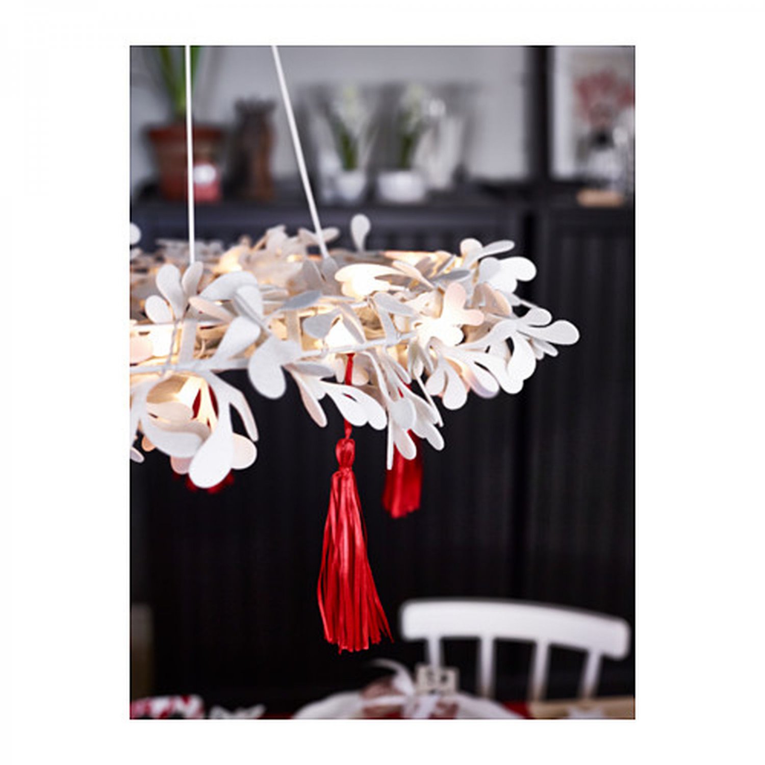 IKEA Strala Pendant Lamp CHANDELIER LED Light WHITE RED Wreath XMAS