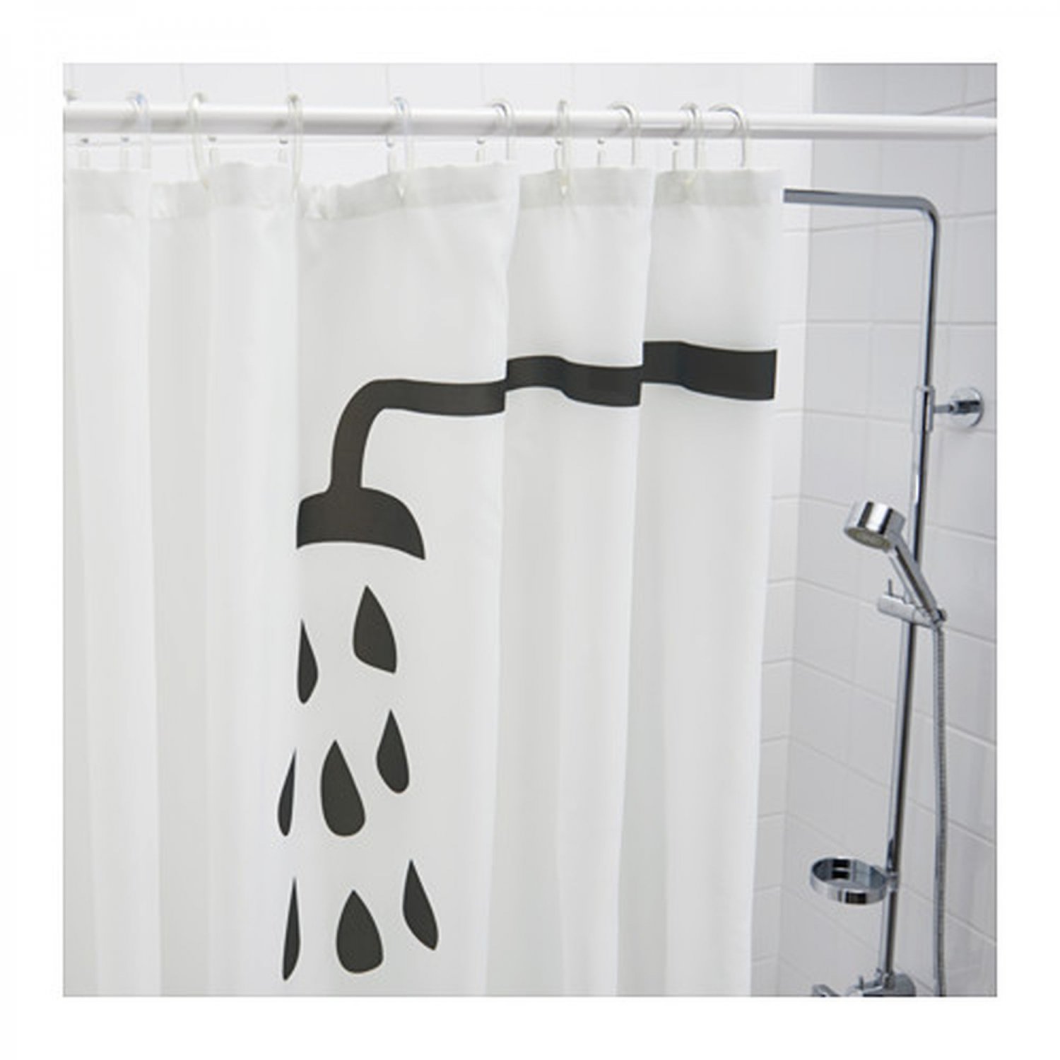 IKEA TVINGEN Fabric SHOWER Curtain BLACK White Showerhead GRAPHIC Modern