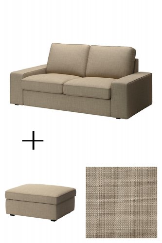 IKEA Kivik 2 Seat Sofa and Footstool SLIPCOVERS Loveseat Ottoman Covers ISUNDA BEIGE Linen Blend