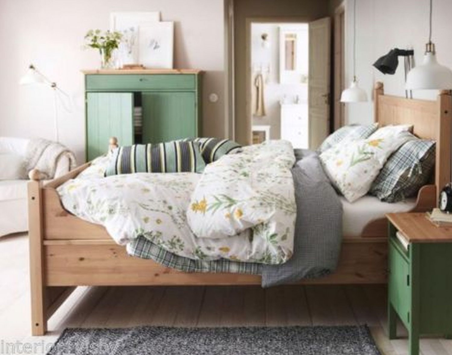 IKEA Strandkrypa QUEEN Full Duvet COVER Pillowcases Set Botanical GREEN