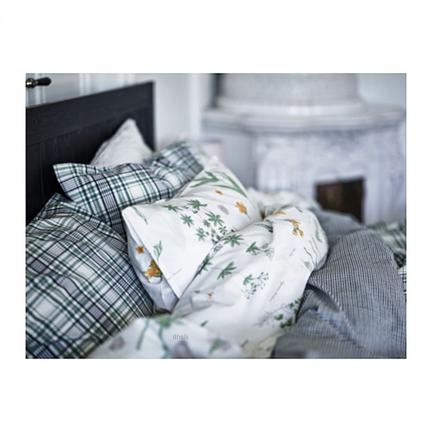 IKEA Strandkrypa QUEEN Full Duvet COVER Pillowcases Set Botanical GREEN