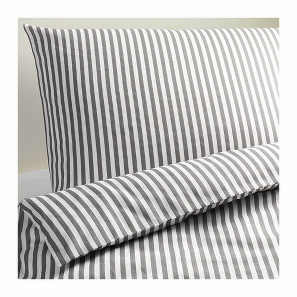 IKEA Margareta Full QUEEN Duvet COVER Pillowcases Set GRAY Grey STRIPES