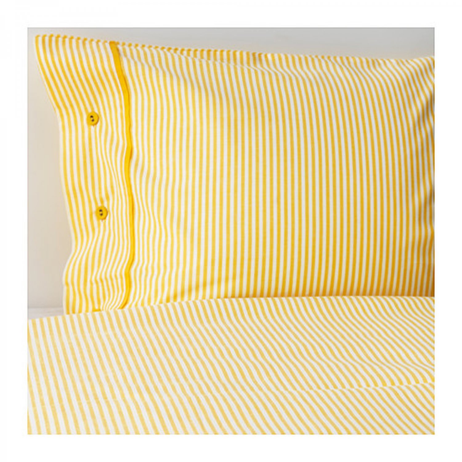 IKEA Nyponros KING Duvet COVER Set TICKING STRIPES YELLOW Yarn Dyed
