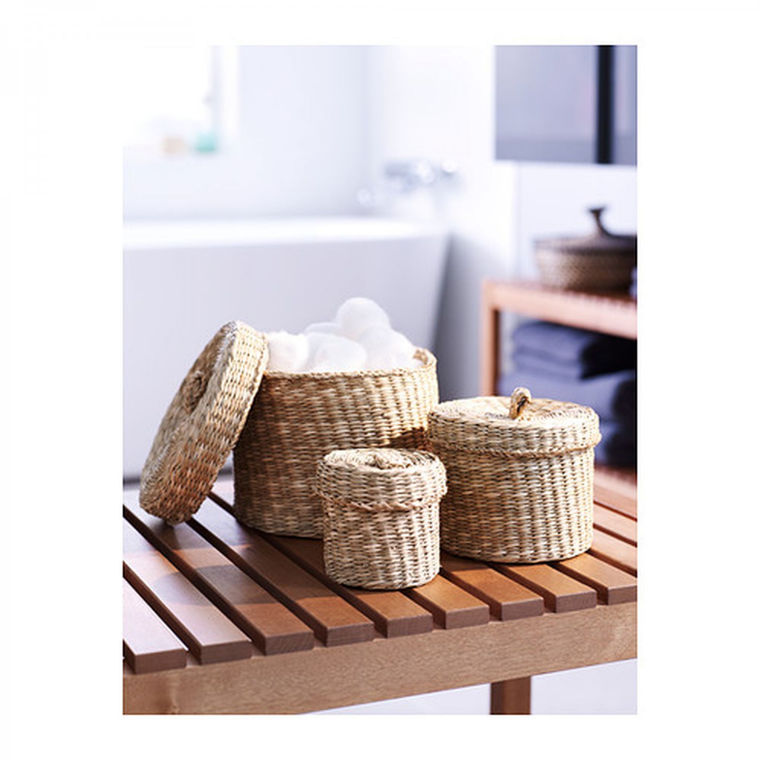IKEA Handwoven Seagrass STORAGE BASKETS Basket SET of 3 Ljusnan