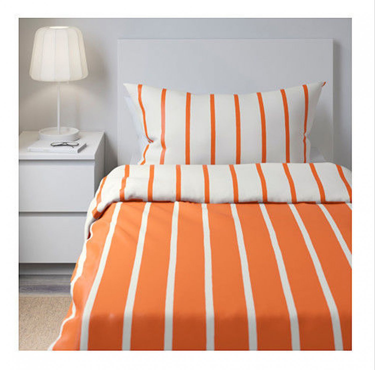 IKEA Tuvbracka TWIN Duvet COVER Pillowcase Set ORANGE White Stripe ...